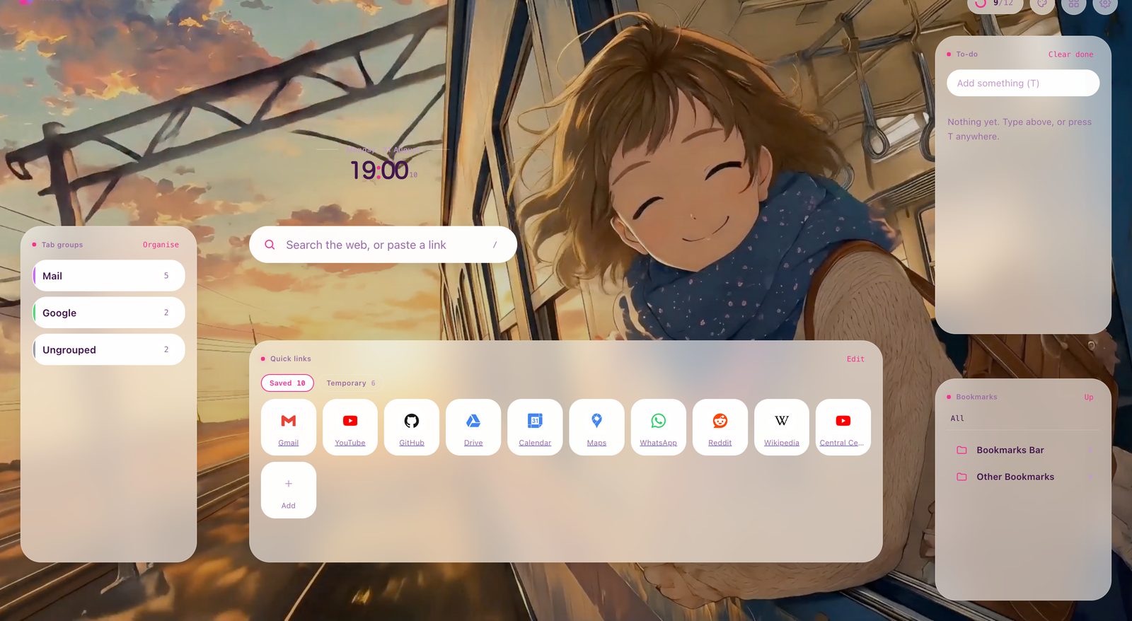 R.look replacing the Chrome new tab page with a custom themed layout.
